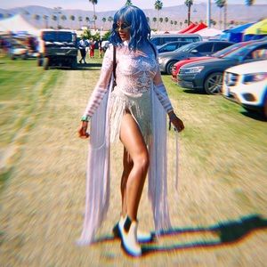 White fringe bodysuit